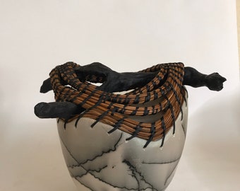Horse Hair Vessel with Pine Needles