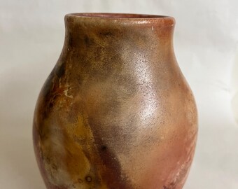 Saggar Fired Vessel: Burnished Clay Decor, ~7x5.5 Inches