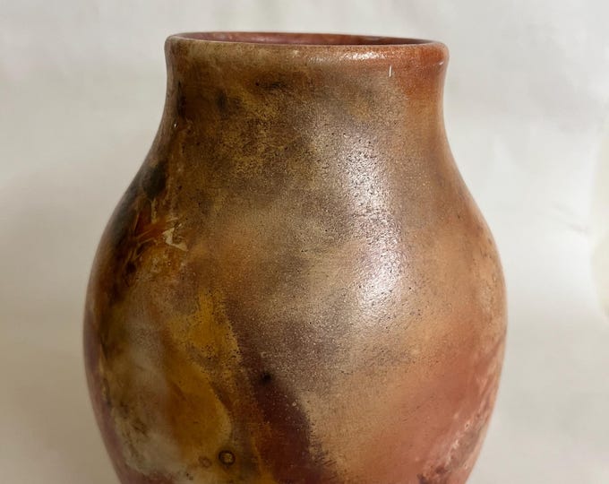 Saggar Fired Vessel: Burnished Clay Decor, ~7x5.5 Inches