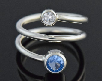 Sterling Silver Wrap Ring with Blue and White Cubic Zirconia