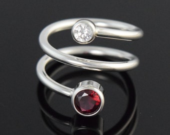 Sterling Silver Wrap Ring with Red and White Cubic Zirconia