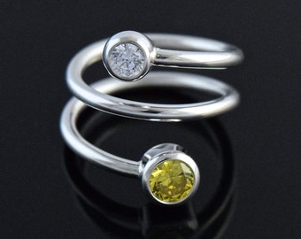 Sterling Silver Wrap Ring with Yellow and White Cubic Zirconia