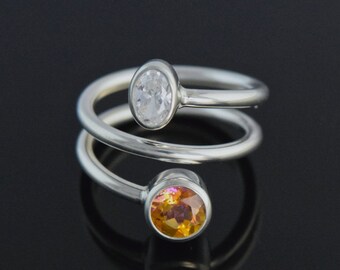 Sterling Silver Wrap Ring with Anastasia Topaz and White Cubic Zirconia