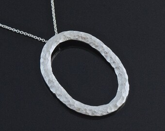 Sterling Silver Oval Hammered Necklace