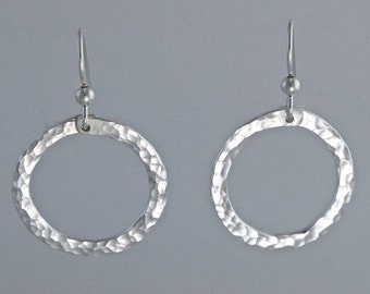 Sterling Silver Round Hammered Earrings
