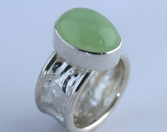 Sterling Silver Reticulated Band with Green Prehnite