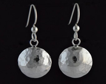 Sterling Silver 15mm Hammered Domed Disc Earrings