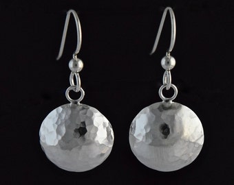 Sterling Silver 12mm Hammered Domed Disc Earrings