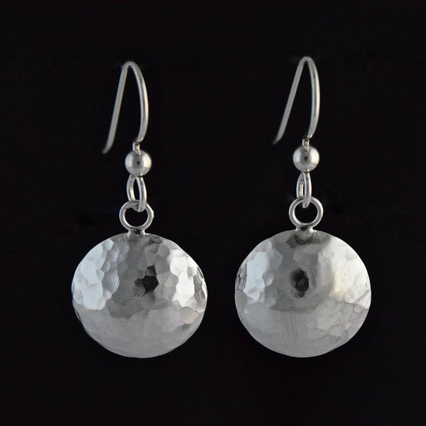 Sterling Silver 12mm Hammered Domed Disc Earrings