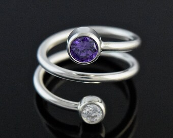 Sterling Silver Wrap Ring with Purple and White Cubic Zirconia