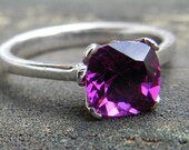 Garnet Engagement Ring Bishop Garnet Ring 1.87 Carat Purple Garnet Ring cushion cut Purple Garnet 14k White Gold