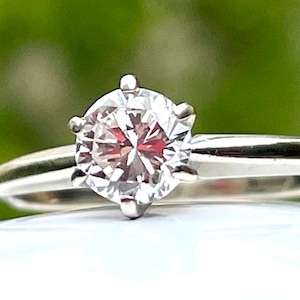 Solitaire Diamond Engagement Ring 0.45 carat vintage Round Brilliant Cut Diamond Ring 14k white gold band classic six prong setting