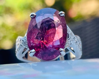 Sapphire Engagement Ring GIA Certified oval 10.58 Carat Natural Pink Sapphire in 14k white gold with 0.39 Cttw genuine Diamond accents New