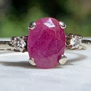 Ruby Ring Vintage Ruby Engagement Ring 1.25 Carat Ruby Engagement Ring 0.06cttw Diamonds 14k white gold