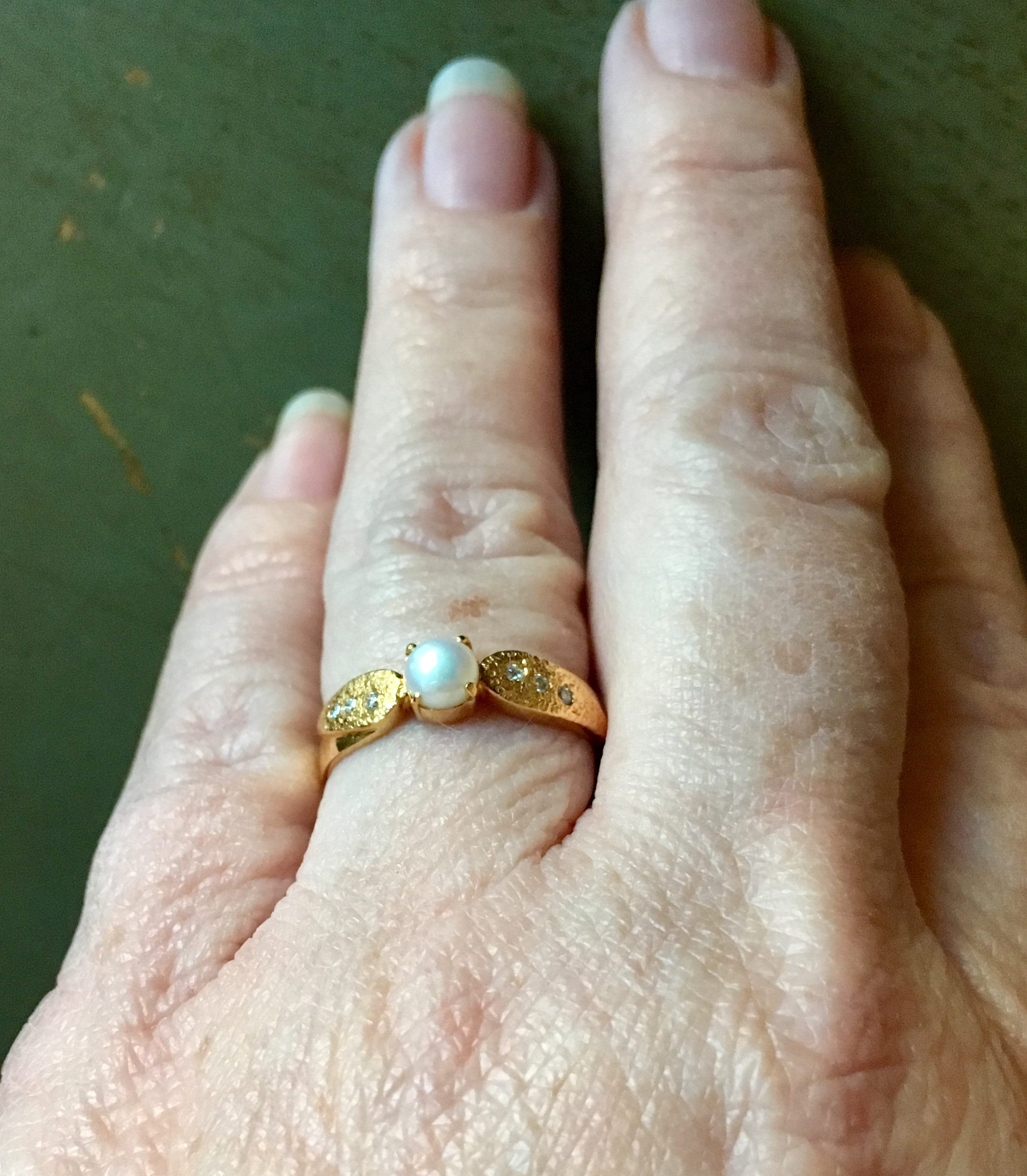 Vintage Pearl Engagement Ring 22k Gold Pearl Engagement Ring Cultured