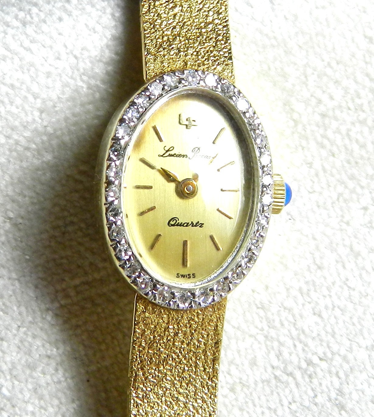 Vintage Ladies Watch Gold Lucien Piccard Gold Watch 14k Gold and diamonds sapphire crown