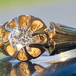 Antique Engagement Ring Art Nouveau 0.25 Carat Old Mine Cut Diamond Engagement Ring 14k yellow gold Victorian
