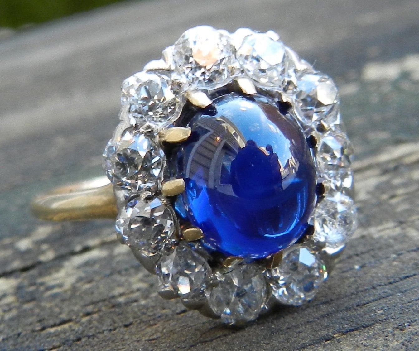 GIA Unheated Sapphire Certified Natural Pailin Blue Sapphire Cambodian Victorian Sapphire Ring Mine Cut Diamond Halo Antique Engagement Ring