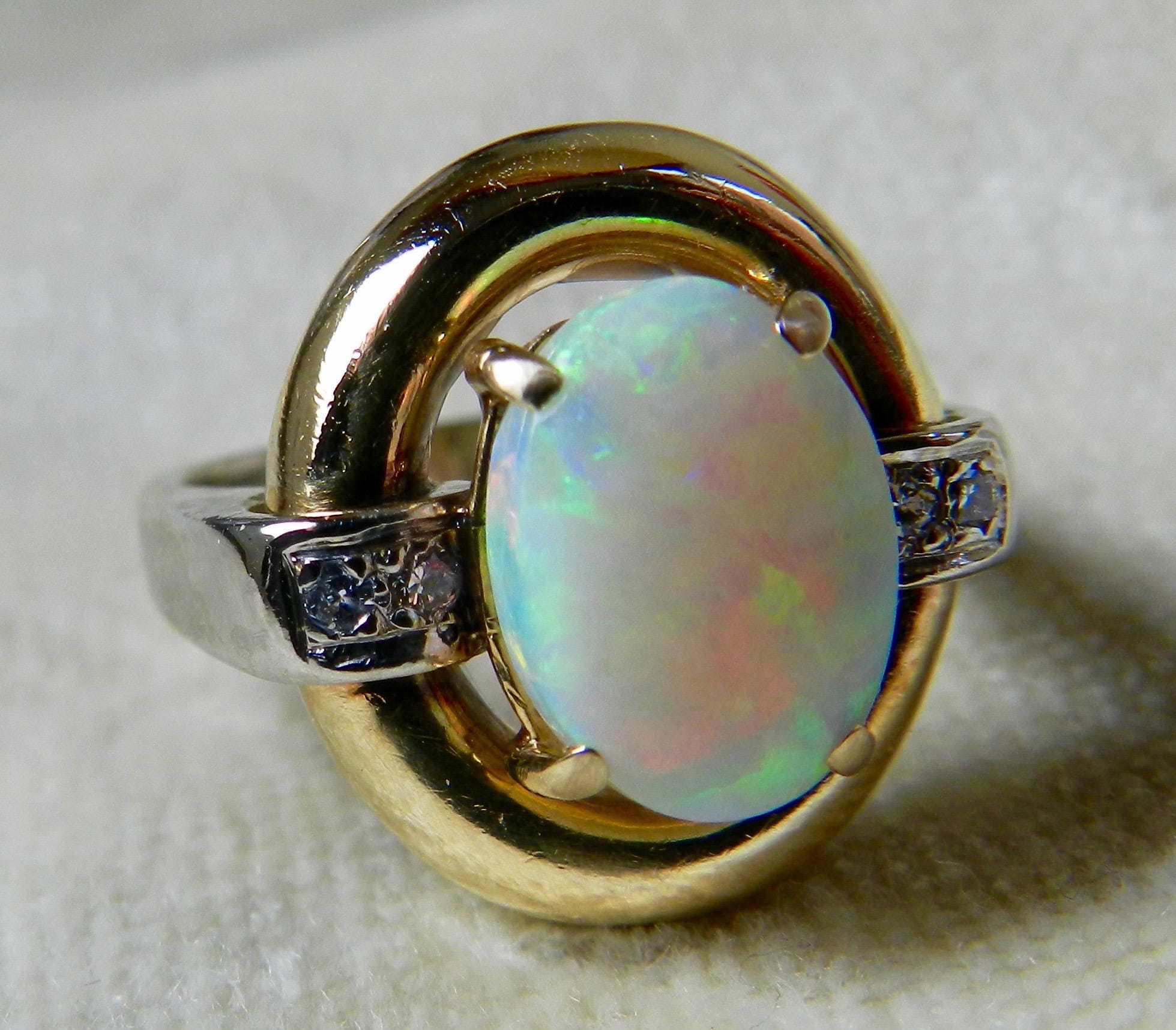 Opal Ring Vintage Australian Opal Engagement Ring Colorful 2.0 Carat ...