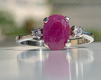 Vintage Ruby Ring Ruby Engagement Ring 1.25 Carat Ruby Engagement Ring 0.06cttw Diamonds 14k white gold