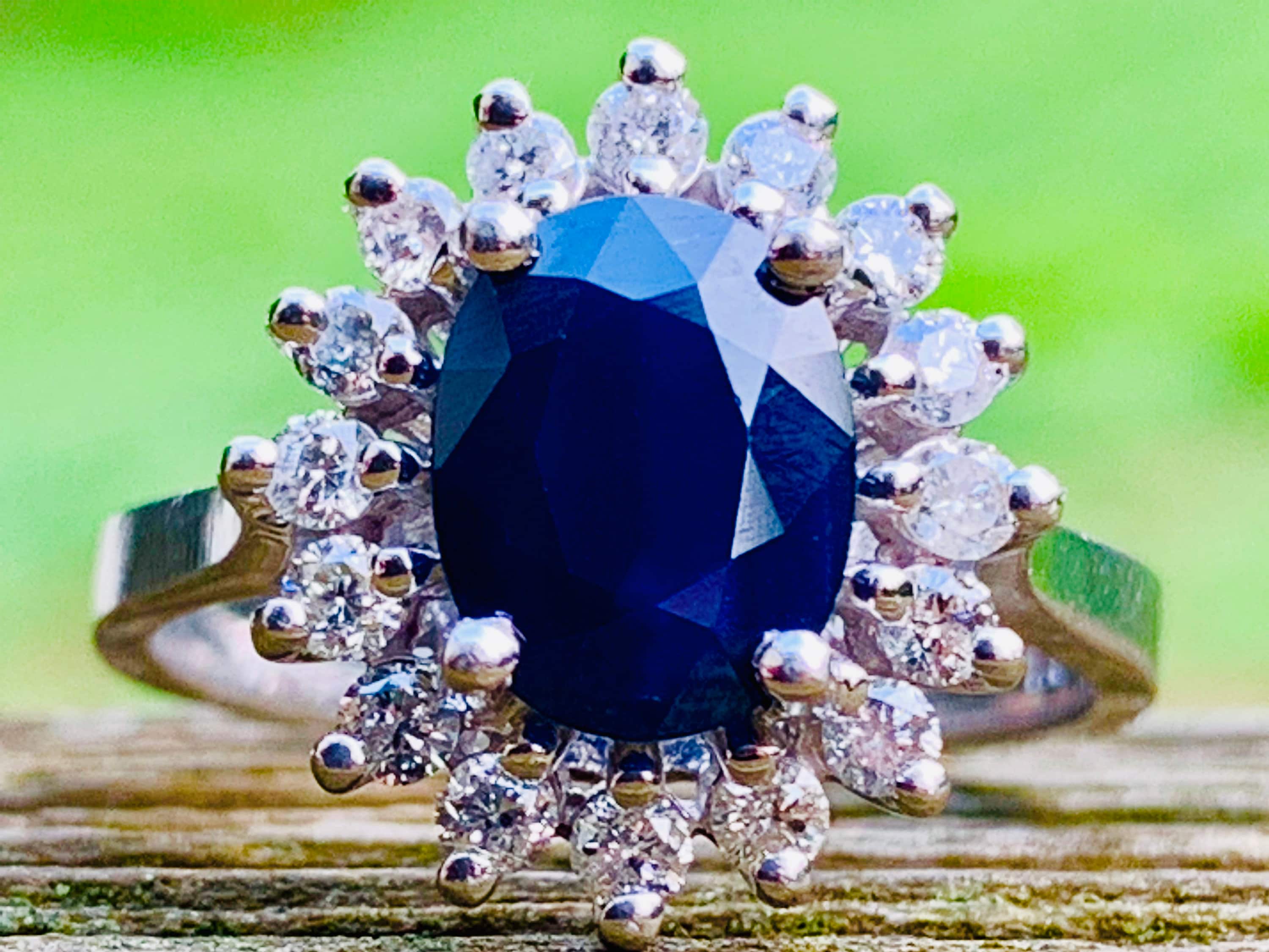 Natural Sapphire Engagement Ring Diamond Halo Vintage Sapphire Ring 1.50 Carat Natural Sapphire
