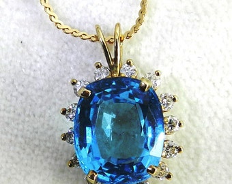 Blue Topaz Necklace London Blue Topaz Diamond Necklace 7.0 ct Topaz  0.42tcw Diamonds 18 inch yellow gold necklace December Birthstone