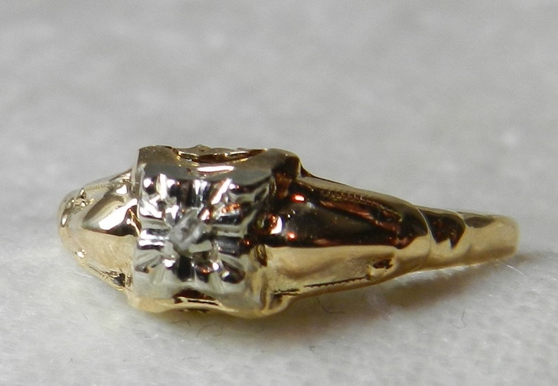 Vintage Art Deco Diamond Engagement Ring Art Deco Ring 10k white gold yellow gold