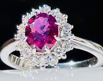 Ruby Engagement Ring Natural 1.11 Carat Ceylon Ruby 14k white gold Diamond halo