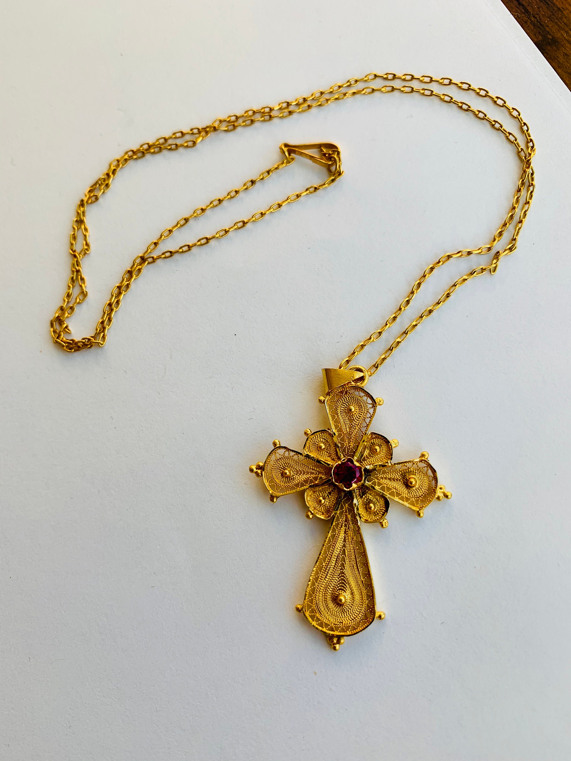 Antique Gold Cross Cannatille Necklace in 18k Yellow Gold With | Etsy