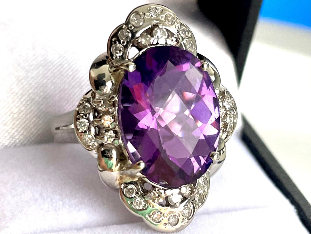 Vintage Amethyst Engagement Ring 7.43 Carat Natural Brazilian Amethyst