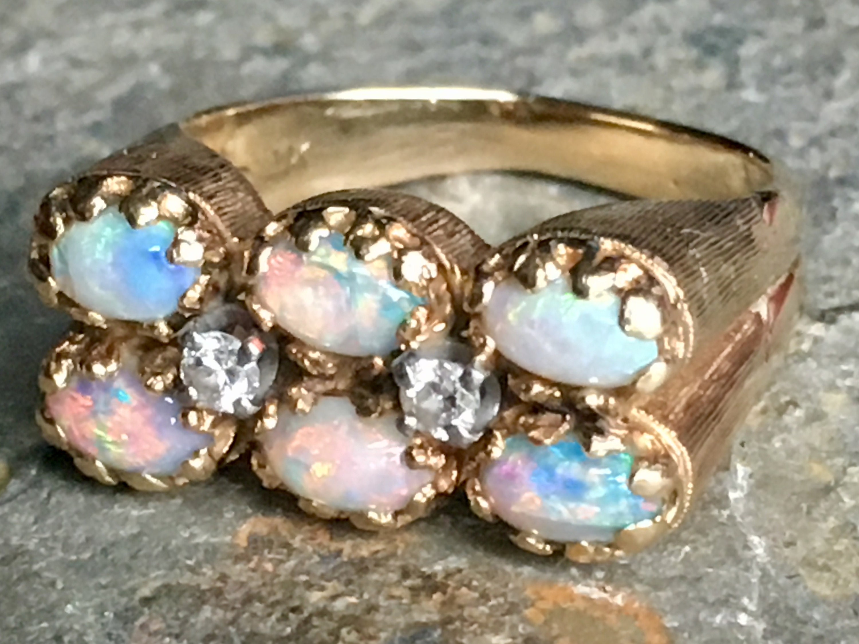 Art Deco Opal Ring Vintage Opal Ring 1.0 Carat Total Weight of Fine ...