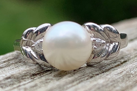 Pearl Ring Vintage Pearl Engagement Ring Pearl Eng