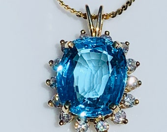 Blue Topaz Necklace London Blue Topaz Diamond Necklace 7.0 ct Topaz  0.42tcw Diamonds 18 inch yellow gold necklace December Birthstone