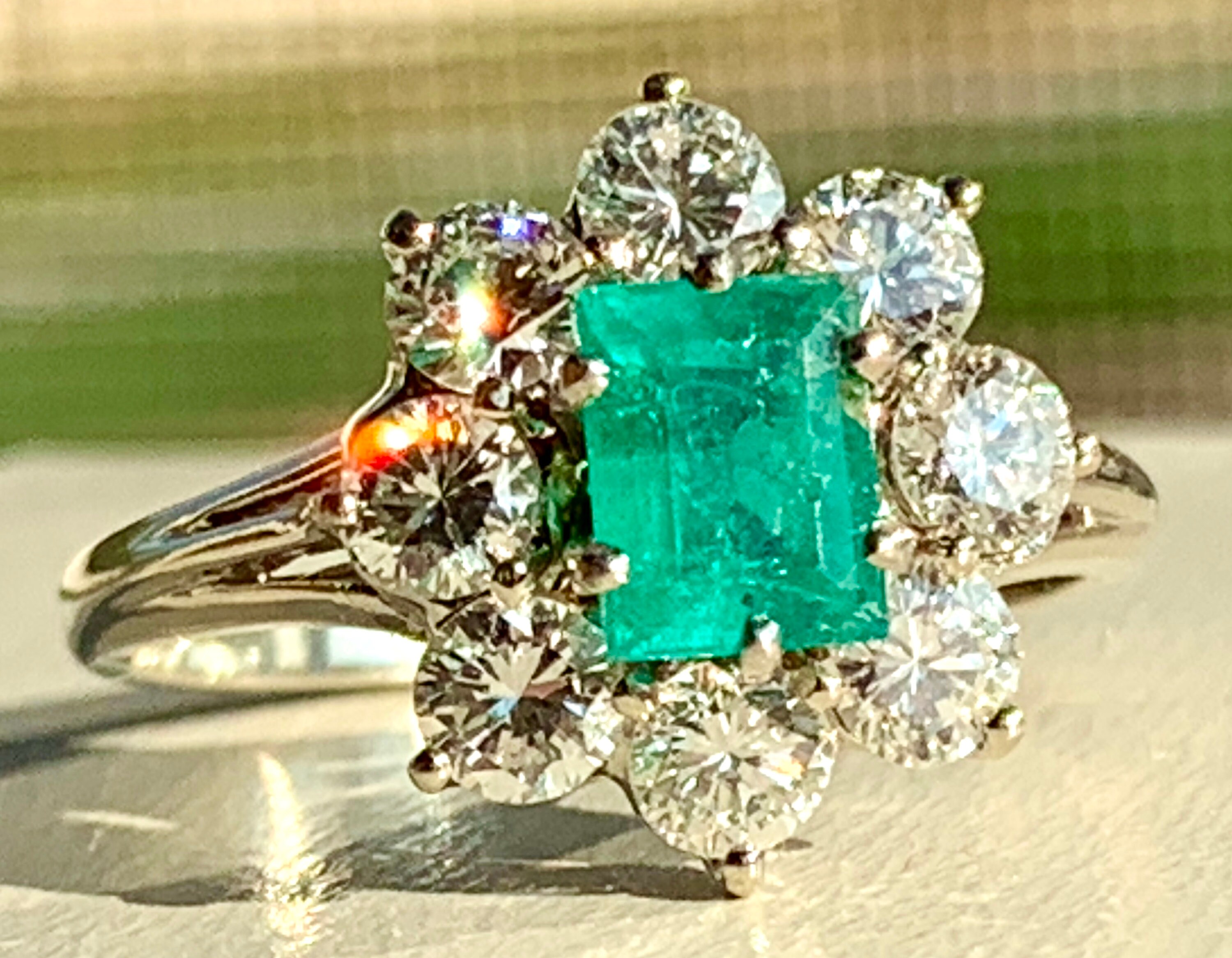 Vintage Emerald Engagement Ring Natural Fine 0.55 Carat Columbian