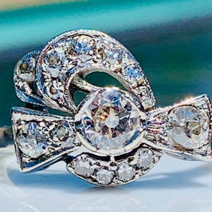 Antique Engagement Ring Art Deco Era Jewelry 1.0 total carats Old Mine Cut Diamond Platinum with 14k white gold band 1920’s Ring