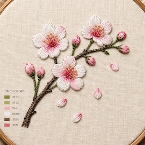 Broderimönster med körsbärsblommor | Broderiguide för botaniska blommor (digital nedladdning)