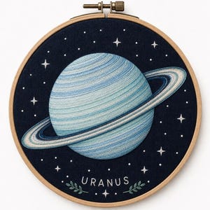 Uranus-Stickmuster (PDF) – Himmlischer Uranus-Stickrahmen – Handstickmuster (PDF) – Eisblaues Uranus-Weltraum-Stickmuster
