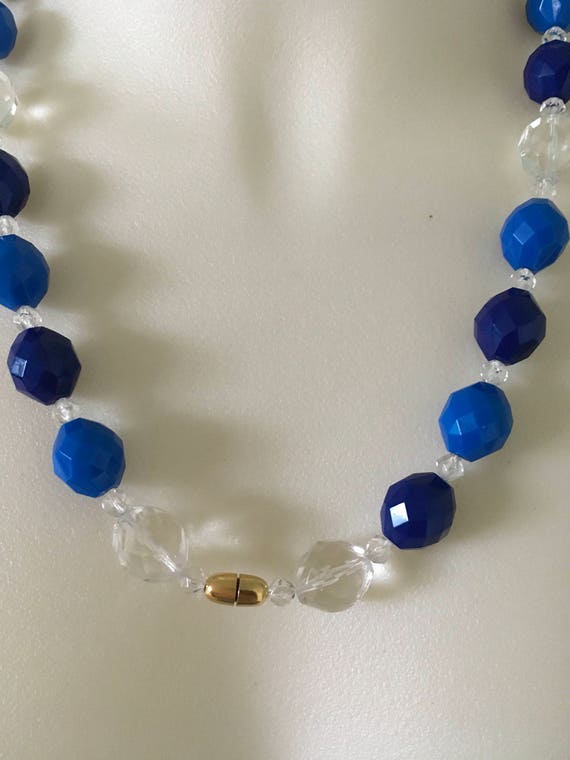 Vintage Blue and Clear Beaded Necklace - image 5