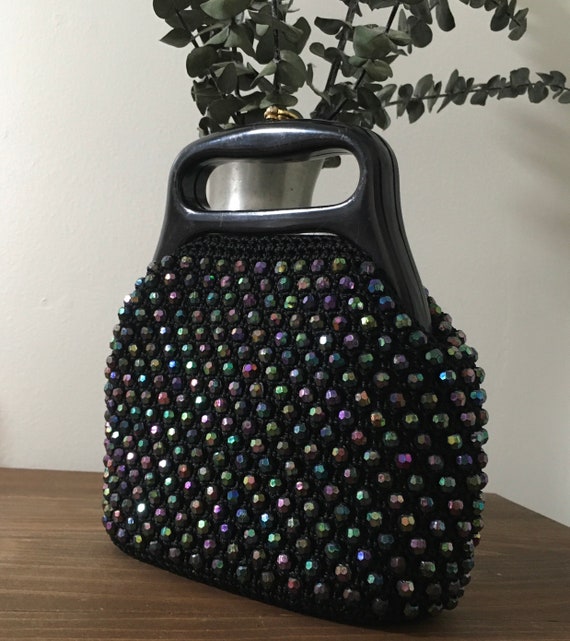 1960s Black Bead Purse, Vintage Mod Handbag, Mid … - image 5