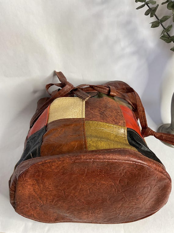 1960s 1970s Multi Colored Patchwork Drawstring Bu… - image 9