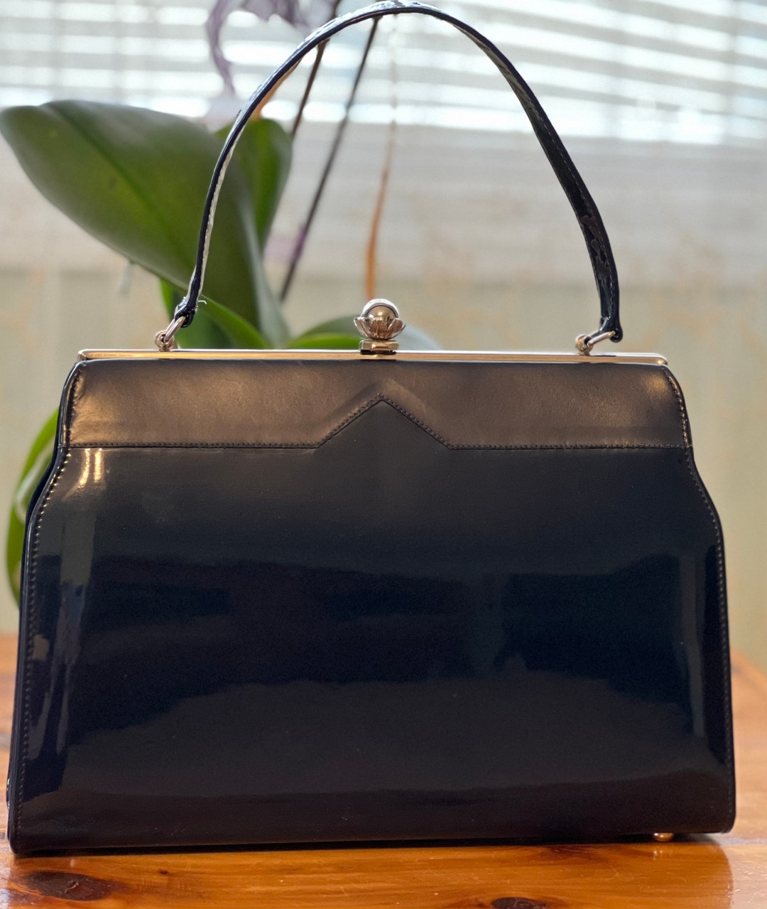 Vintage 60's Black Patent Leather and Suede Handbag by Naturalizer