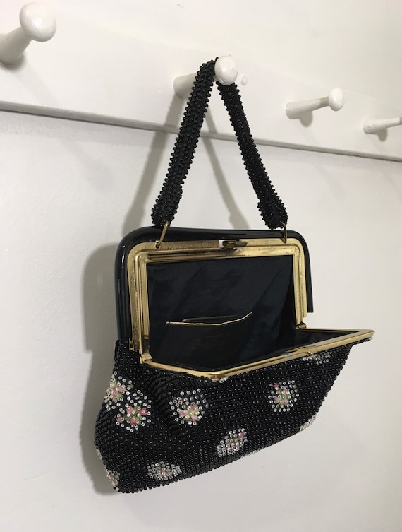 1950s NOS W/tags Lumured Corde' Bead Purse, Vintage Top