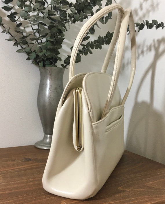 1960s Off White Vinyl Handbag, Vintage Top Handle… - image 3