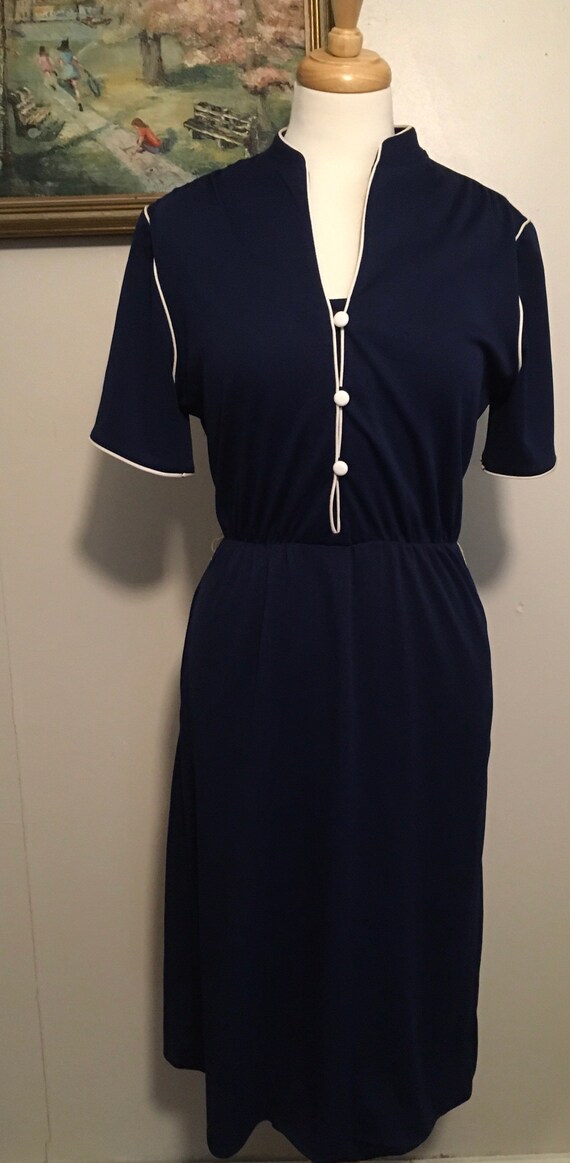 1960’s Henry-Lee Navy Dress, Vintage Poly Blue Dre
