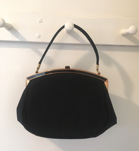 1950s 1960s Kadin Handbag, Vintage Black Purse, M… - image 2