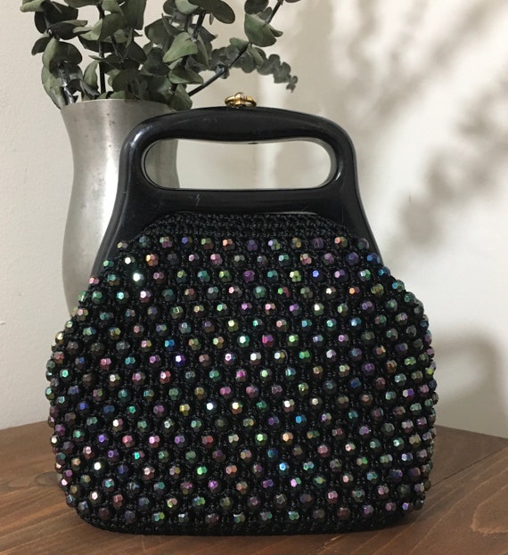 1960s Black Bead Purse, Vintage Mod Handbag, Mid … - image 2