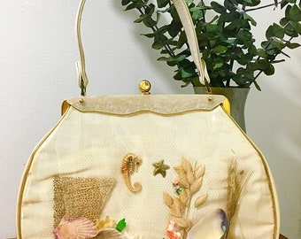 1950s 1960s Florida Of Miami Under The Sea Top Handle Purse, Vintage Handbag, Mid Century Accessory