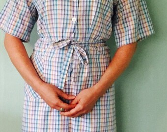 1950s /Vintage Shirtdress/Blue/Lavender/Orange/Mid-Century ~SALE~
