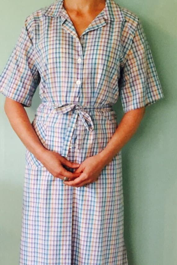 1950s /Vintage Shirtdress/Blue/Lavender/Orange/Mid