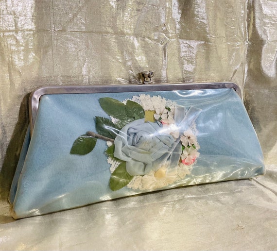 1950s Clear Plastic Blue Floral Clutch, Vintage C… - image 6